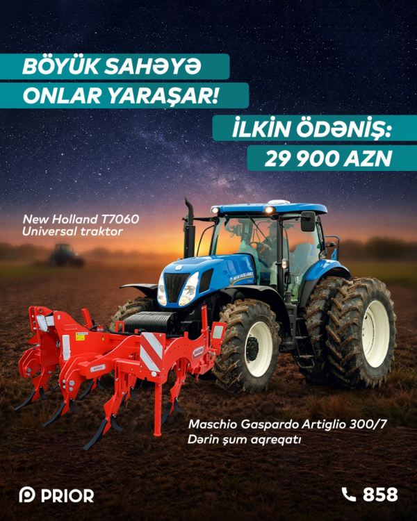 “New Holland T7060” + “Maschio Gaspardo Artiglio 300/7” (XÜSUSİ İLKİN ÖDƏNİŞLƏ!)